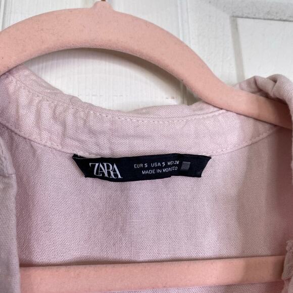 ZARA Short Tiered Shirt Dress Light Pink Long Sleeve Size Small Summer Collared - Picture 3 of 6
